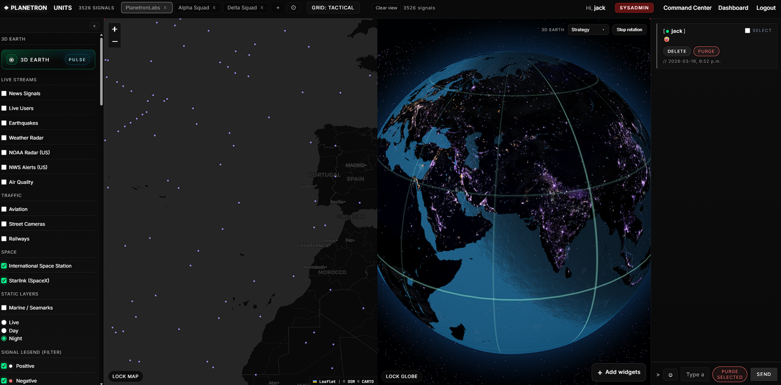Planetron Signal Units tactical operator view